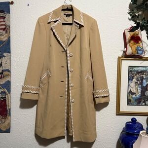 ECI New York Womens Dress Coat Beige Houndstooth Trim 8 Career-no‎ belt